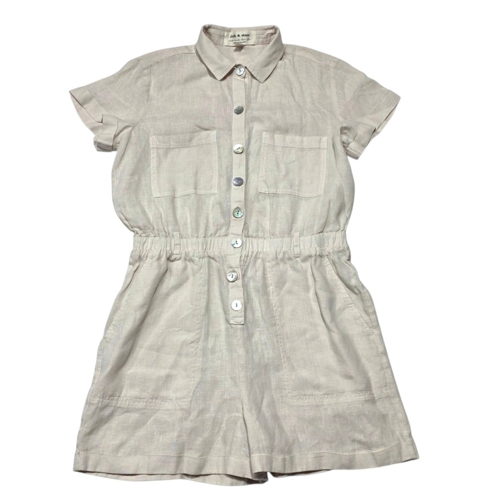 Cloth & Stone Anthropologie Linen Short Sleeve Romper Womens Small Beige